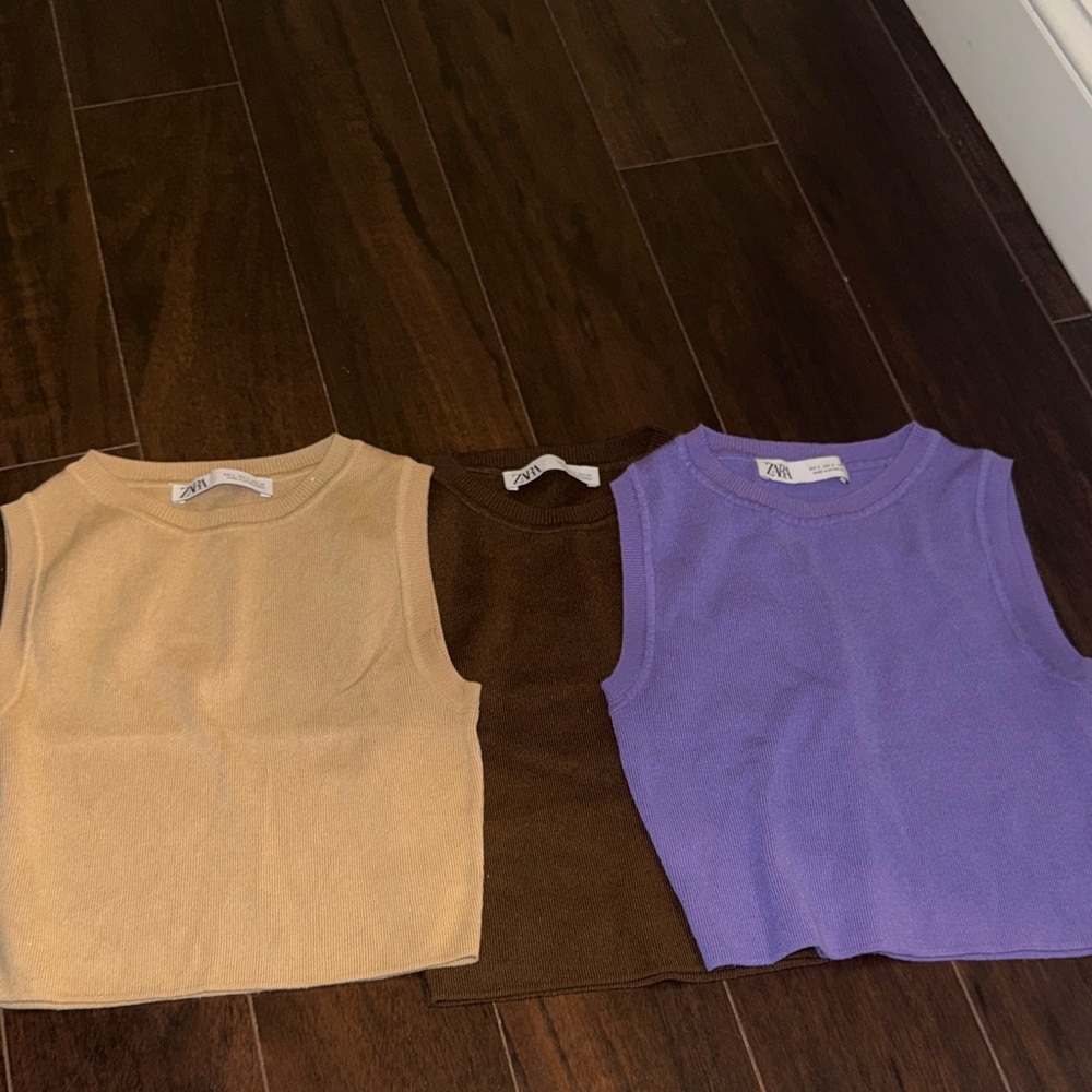 Zara Kids Knit Tank Trio in Purple, Brown & Cream